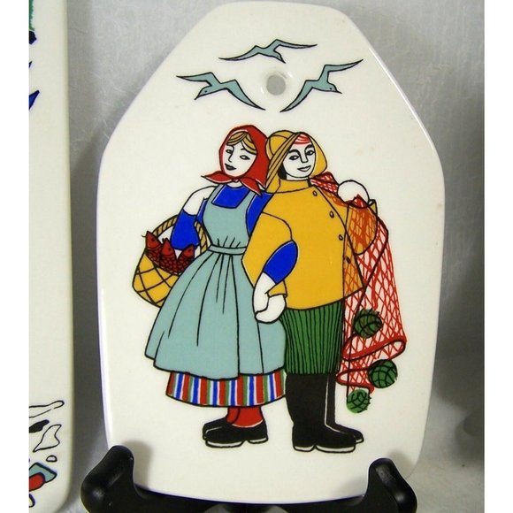 Norway Torskefiske Handpainted Silkscreen Gerd Design Wall Plaques, Set of 3 - Picture 2 of 9